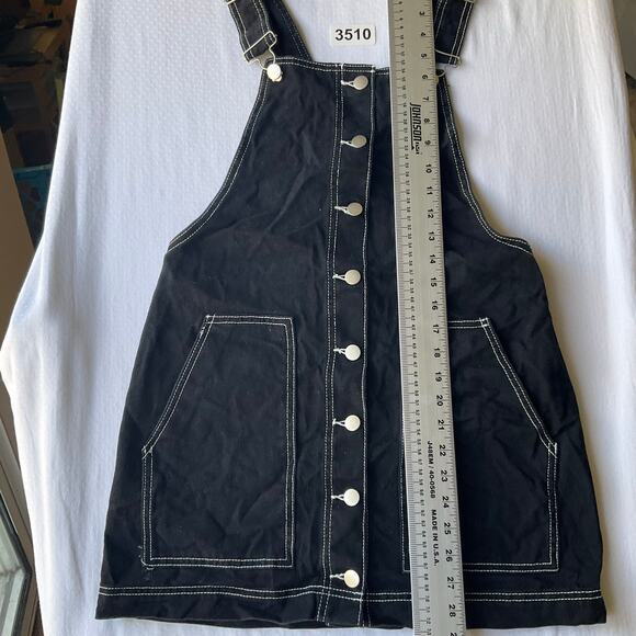 FOREVER 21 Women Overall Bib Above Knee Skirt size M, Black with White Stitches - Picture 6 of 11